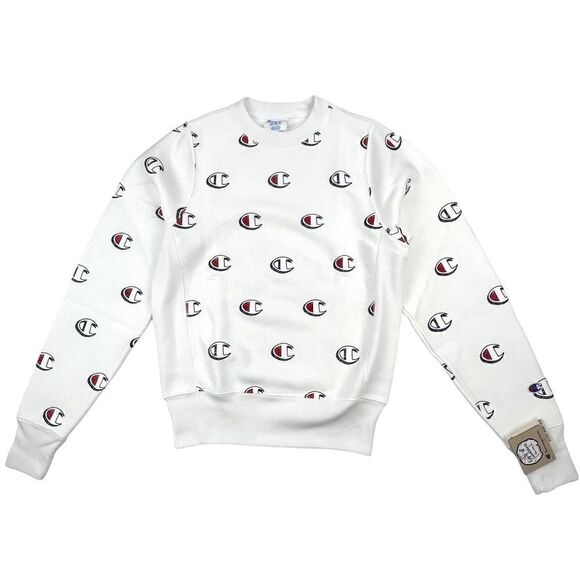 New Champion Men US XS White Sweatshirt Long Sleeve Crew Neck Logo Pullover  - Picture 1 of 8
